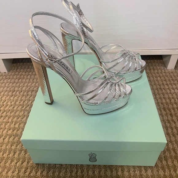 Aquazurra Flow Metallic Leather Platform Sandal Heels - Picture 2 of 6
